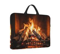 360° Protective Laptop Sleeve 14 in Laptop Case Bag Burning Firewood Large Fireplace Computer Carrying Cover with Handle