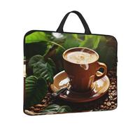 360° Protective Laptop Sleeve 14 in Laptop Case Bag Coffee and Green Leaves Computer Carrying Cover with Handle