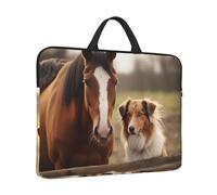 360° Protective Laptop Sleeve 14 in Laptop Case Bag Collie Dog and Horse Together Computer Carrying Cover with Handle