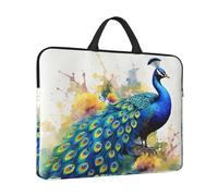 360° Protective Laptop Sleeve 14 in Laptop Case Bag Peacock Watercolor Painting Computer Carrying Cover with Handle