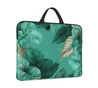 360° Protective Laptop Sleeve 14 in Laptop Case Bag Turquoise Green Leaves Computer Carrying Cover with Handle