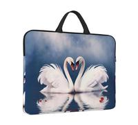 360° Protective Laptop Sleeve 14 in Laptop Case Bag Valentine's Day Couple of Swans Heart Computer Carrying Cover with Handle