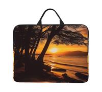360° Protective Laptop Sleeve 14 Inch Seashore Trees Sunset Laptop Case with Handle Shockproof Computer Bag Waterproof Briefcase Handbags Portable Laptop Bag Gifts for Men Women