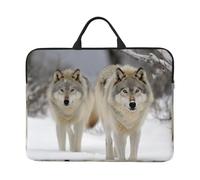 360° Protective Laptop Sleeve 14 Inch Two Wolves Walking in The Snow Laptop Case with Handle Shockproof Computer Bag Waterproof Briefcase Handbags Portable Laptop Bag Gifts for Men Women