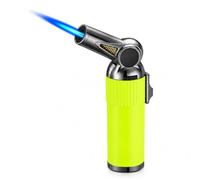 360° Quad-Jet Windproof Lighter, Metal body with one-touch flame lock, Adjustable flame, refillable, Ideal for outdoor camping and fireplaces (fuel not included)(Yellow)