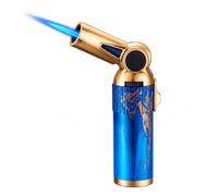 360° Quad-Jet Windproof Lighter, Metal body with one-touch flame lock, Adjustable flame, refillable, Ideal for outdoor camping and fireplaces (fuel not included)(Blue)
