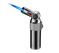 360° Quad-Jet Windproof Lighter, Metal body with one-touch flame lock, Adjustable flame, refillable, Ideal for outdoor camping and fireplaces (fuel not included)(Black1)