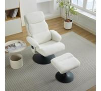 360° Reclining age Chair with 5-Point Heat Function Soft Chenille Fabric Adjustable Footrest Side Pockets White Inclinable Backrest up to 140°