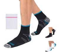 360 RELIEF 1 Pair Ankle Compression Socks - Supports Arch, Travel, Flight, Sports | L/XL, Black/Blue with Mesh Laundry Bag