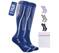 360 RELIEF 1 Pair Compression Socks for Women & Men - 15-20 mmHg, Enhanced Cushioned Fit, Soft & Breathable for Sports, Travel, Running, Pregnancy, L/XL, Navy Blue + Laundry Bag