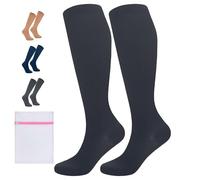 360 RELIEF 1 Pair Compression Socks for Women & Men - 15-20 mmHg Travel Flight Socks - Graduated Support - Ideal for Running, Cycling & during Maternity -L/XL, Black with Laundry Bag