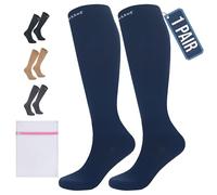 360 RELIEF 1 Pair Compression Socks for Women & Men - 15-20 mmHg Travel Flight Socks - Graduated Support - Ideal for Running, Cycling & during Maternity -XXL, Blue with Laundry Bag