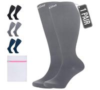 360 RELIEF 1 Pair Flight Compression Socks for Women & Men, Comfortable Travel, Circulation & Leg Relief, Pregnancy Support, LXL, Grey + Laundry Bag