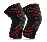 360 RELIEF - 1 Pair Knee Support for Women & Men, Compression Knee Sleeves for Sports, Running, Squats, and Workouts, Flexible & Comfortable Fit, Large, Black/Red + Laundry Bag