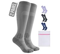 360 RELIEF 2 Pairs Compression Socks for Women & Men - 15-20 mmHg, Enhanced Cushioned Fit, Soft & Breathable for Sports, Travel, Running, Pregnancy, M/L, Grey + Laundry Bag