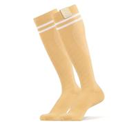 360 RELIEF 2 Pairs Compression Socks for Women Men, 15-20 mmHg Supports Circulation, Travel Flight Socks, Pregnancy Stockings S/M, Beige with 2 White lines + Laundry Bag