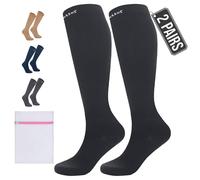 360 RELIEF 2 Pairs Compression Socks for Women & Men - 15-20 mmHg Travel Flight Socks - Graduated Support - Ideal for Running, Cycling & during Maternity -XXL, Black with Laundry Bag