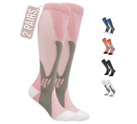 360 RELIEF 2 Pairs Compression Socks for Women & Men - Graduated Support - Ideal for Running, Travel, Pregnancy, 15-20 mmHg, L/XL, Pink