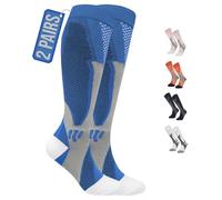 360 RELIEF 2 Pairs Compression Socks for Women & Men - Graduated Support - Ideal for Running, Travel, Pregnancy, 15-20 mmHg, L/XL, Blue