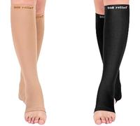 360 RELIEF 2 Pairs Compression Socks for Women & Men - Open Toe Graduated Compression Stockings, Flight Socks, Running, Nurses, Maternity, Pregnancy, XXL, Beige+Black