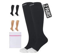 360 RELIEF 2 Pairs Plus Size Compression Socks for Women & Men - Open Toe Graduated Compression Stockings, Flight Socks, Running, Nurses, Maternity, Pregnancy, 4XL, Black + Laundry Bag
