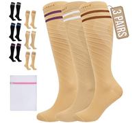 360 RELIEF 3 Pairs Compression Socks for Women Men, 15-20 mmHg Supports Blood Circulation, Travel Flight Socks, Varicose Veins, Pregnancy Stockings + Laundry Bag