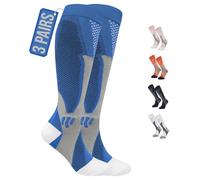 360 RELIEF 3 Pairs Compression Socks for Women & Men - Graduated Support - Ideal for Running, Travel, Pregnancy, 15-20 mmHg, L/XL, Blue