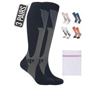 360 RELIEF 3 Pairs Copper Compression Socks for Women & Men - Ideal for Running, Travel, Pregnancy, 15-20 mmHg, S/M, Black, Includes Laundry Bag