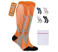 360 RELIEF 3 Pairs Copper Compression Socks for Women & Men - Ideal for Running, Travel, Pregnancy, 15-20 mmHg, L/XL, Orange, Includes Laundry Bag