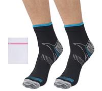360 RELIEF Ankle Compression Socks - Supports Arch, Travel, Flight, Sports | with Mesh Laundry Bag (2Pairs-Black/Blue, S-M)