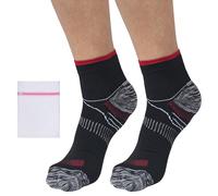 360 RELIEF Ankle Compression Socks - Supports Arch, Travel, Flight, Sports | with Mesh Laundry Bag (2Pairs-Red/Black, L-XL)