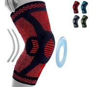360 RELIEF - Compression Knee Brace with Gel Pads and Side Knee Stabilizers, Joint Support, Comfort, Active Recovery, Running, Workout Protection - Medium, Red + Laundry Bag