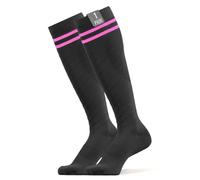 360 RELIEF Compression Socks for Women Men, 15-20 mmHg Supports Circulation, Travel Flight Socks, Pregnancy Stockings S/M, Black with 2 Pink lines + Laundry Bag