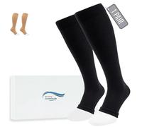 360 RELIEF Compression Socks for Women & Men - Open Toe Graduated Compression Stockings, Flight Socks, Running, Nurses, Maternity, Pregnancy, S/M, Black + Laundry Bag