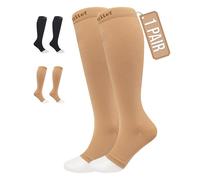 360 RELIEF Compression Socks for Women & Men - Open Toe Graduated Compression Stockings, Flight Socks, Running, Nurses, Maternity, Pregnancy, XXL, Beige + Laundry Bag