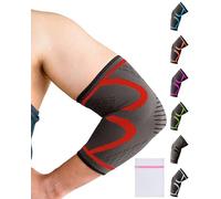 360 RELIEF Elbow Support for Men, Women, Kids, 1 Pack Compression Elbow Sleeve for Tennis, Golfers, Sports, Fitness, Gym, Weightlifting, Medium, Red + Laundry Bag