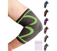 360 RELIEF Elbow Support for Men, Women, Kids, 1 Pack Compression Elbow Sleeve for Tennis, Golfers, Sports, Fitness, Gym, Weightlifting, Large, Green + Laundry Bag
