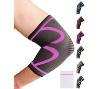 360 RELIEF Elbow Support for Men, Women, Kids, 1 Pack Compression Elbow Sleeve for Tennis, Golfers, Sports, Fitness, Gym, Weightlifting, Large, Pink + Laundry Bag