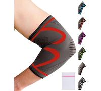 360 RELIEF Elbow Support for Men, Women, Kids, 1 Pack Compression Elbow Sleeve for Tennis, Golfers, Sports, Fitness, Gym, Weightlifting, Small, Red + Laundry Bag