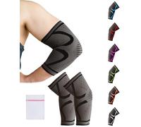360 RELIEF Elbow Support for Men, Women, Kids, 2 Pack Compression Elbow Sleeve for Tennis, Golfers Elbow, Sports, Fitness, Gym, Weightlifting, Large, Black + Laundry Bag