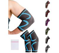 360 RELIEF Elbow Support for Men, Women, Kids, 2 Pack Compression Elbow Sleeve for Tennis, Golfers, Sports, Fitness, Gym, Weightlifting, Large, Blue + Laundry Bag