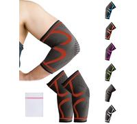 360 RELIEF Elbow Support for Men, Women, Kids, 2 Pack Compression Elbow Sleeve for Tennis, Golfers, Sports, Fitness, Gym, Weightlifting, Medium, Red + Laundry Bag