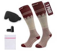360 RELIEF Eye Mask + Compression Socks for Women & Men - 15-20 mmHg Travel Flight Socks - Graduated Support - Ideal for Running, Cycling & during Maternity - L/XL, Brown with Ear Plugs + Laundry Bag