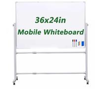 360° Reversible Magnetic Dry Erase Board, Portable Easel with Rolling Stand, Aluminum Frame, 90x60cm/36x24in, Ideal for Home, Office, Classroom Use