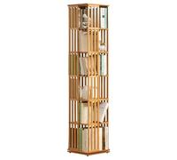 360° Revolving Bookshelf, 5/6 Tiers Bamboo Student Bookshelf, Corner Floor Standing Bookshelves Storage Organizer Cabinet Rack, Suitable For Living Room and Bedroom