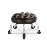 360° Rolling Stool Chair with Backrest, Leather Cushion, Compact Low Wheel Seat for Optimal Comfort & Mobility - Perfect for Office, Salon, Kitchen, and Home Use