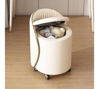 360° Rolling Storage Vanity Stool with Footrest, Round Upholstered in Polyurethane, Solid Wood Frame - Perfect for Makeup, Dressing & Home Decor.