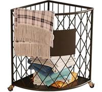 360°RollingLaundryHamperwithWheelsTriangularMetalMeshOrganizerCornerStorageBasketforDirtyClothes&ToysScandinavianDesignBlack(38x38x57cm)