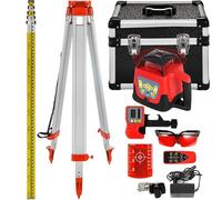 360° Rotary Laser Level Kit 500m Range Beam with Rod & Staff Automatic Red Rotating Laser Level Self-Leveling Precision Measuring Tool Construction and Layout Ideal for Indoor & Outdoor Projects