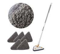 360° Rotatable Adjustable Cleaning Mop, Telescopic Triangular Mop, Multifunctional Spin Mop with Automatic Water Squeezing Function for Floor Ceiling Window Wall Car Cleaning (Grey Mop+5PCS Mop Cloth)